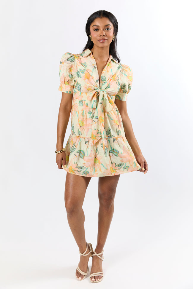 Off The Vine Multi Floral Print Front Tie Shirt Dress FINAL SALE - Image 3