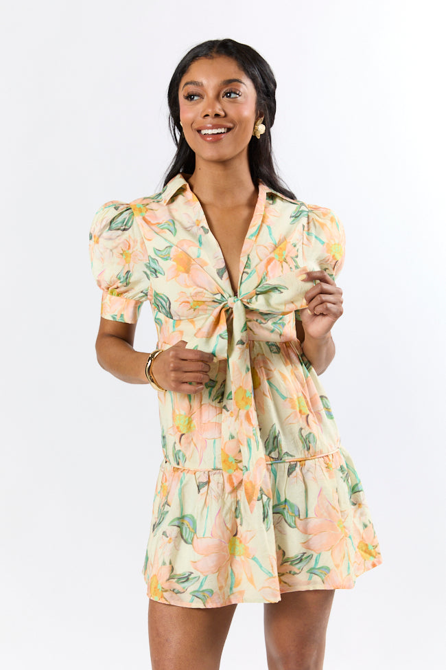 Off The Vine Multi Floral Print Front Tie Shirt Dress FINAL SALE - Image 4