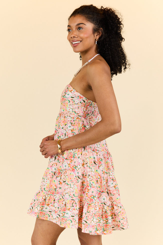 Sweet Thing Strapless Pink and Peach Printed Mini Dress FINAL SALE - Image 5