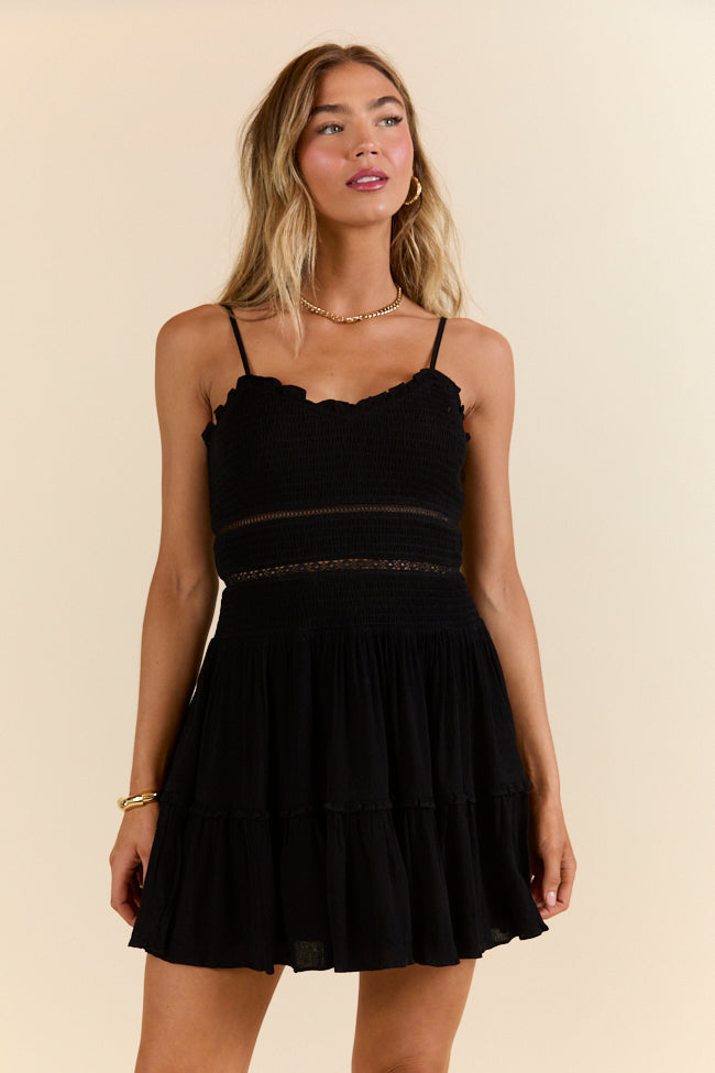 A Little Bit Fancy Black Smocked Bodice Mini Dress FINAL SALE
