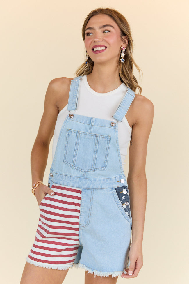 From The Heartland Light Wash Relaxed Fit Flag Detail Denim Overalls FINAL SALE - Image 2