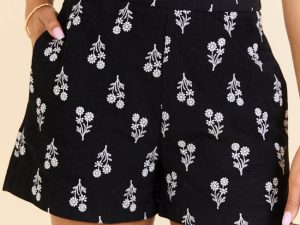 Iconic Black and White Floral Embroidered Shorts FINAL SALE