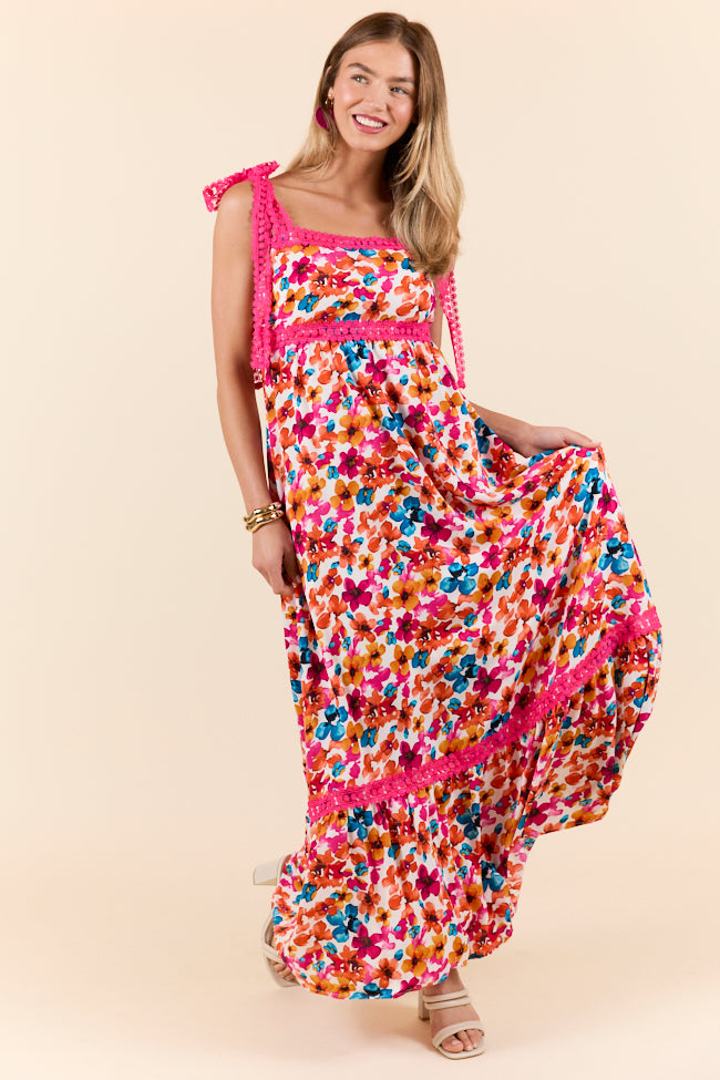 Come Along With Me Pink Trim Floral Maxi Dress FINAL SALE