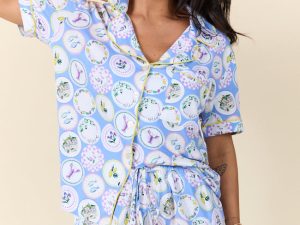 Under The Stars Decorative Plate Print Bamboo Pajama Top FINAL SALE