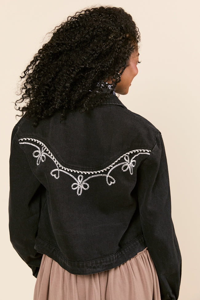 Danielle Black Embroidered Denim Jacket - Image 7