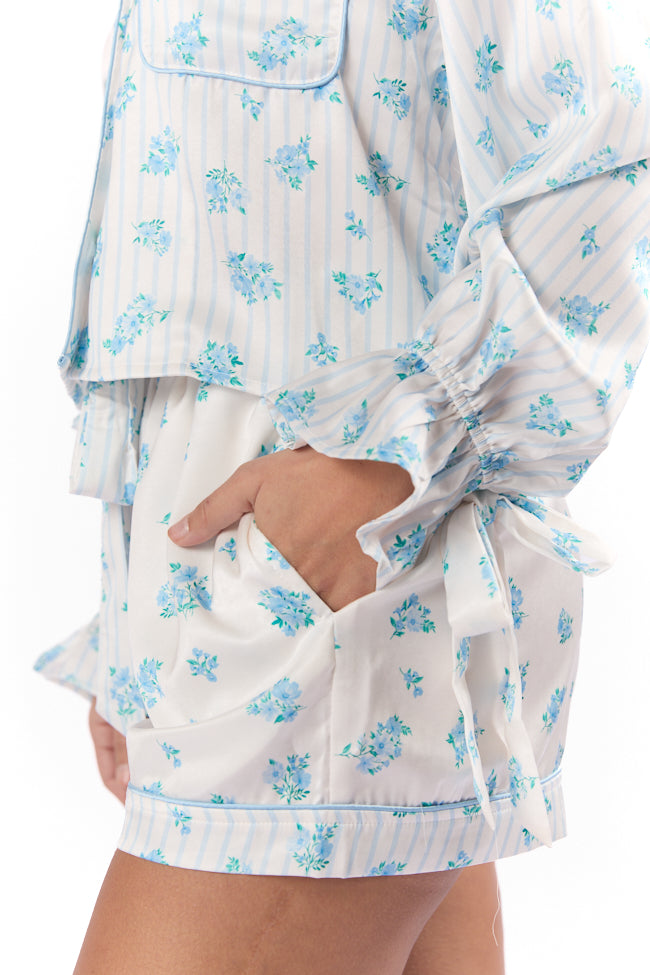 Sleep On My Side Blue Floral Satin Pajama Shorts FINAL SALE - Image 4