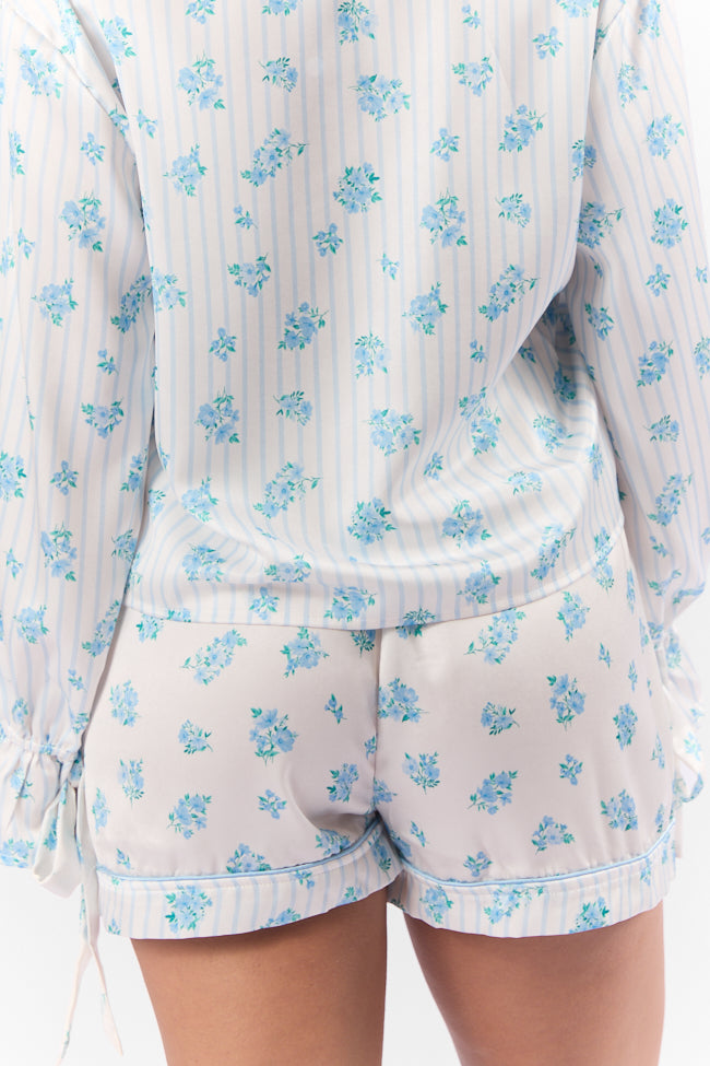 Sleep On My Side Blue Floral Satin Pajama Shorts FINAL SALE - Image 5