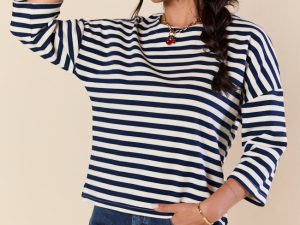 Bold Lines Navy Striped 3/4 Sleeve Knit Top FINAL SALE