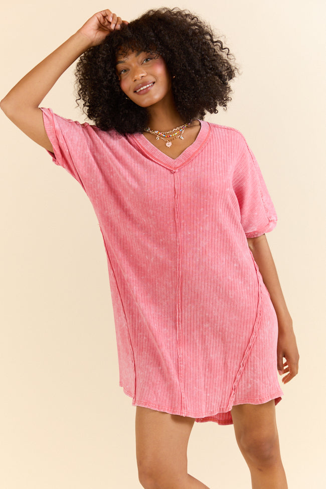 High Temperatures Hot Pink Acid Wash Knit Dress FINAL SALE