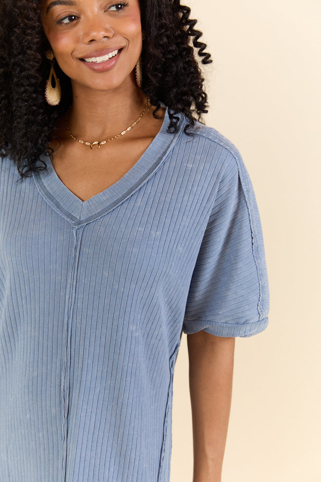 High Temperatures Blue Acid Wash Knit Dress FINAL SALE - Image 3