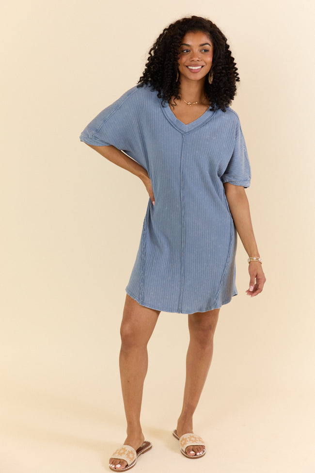 High Temperatures Blue Acid Wash Knit Dress FINAL SALE - Image 2