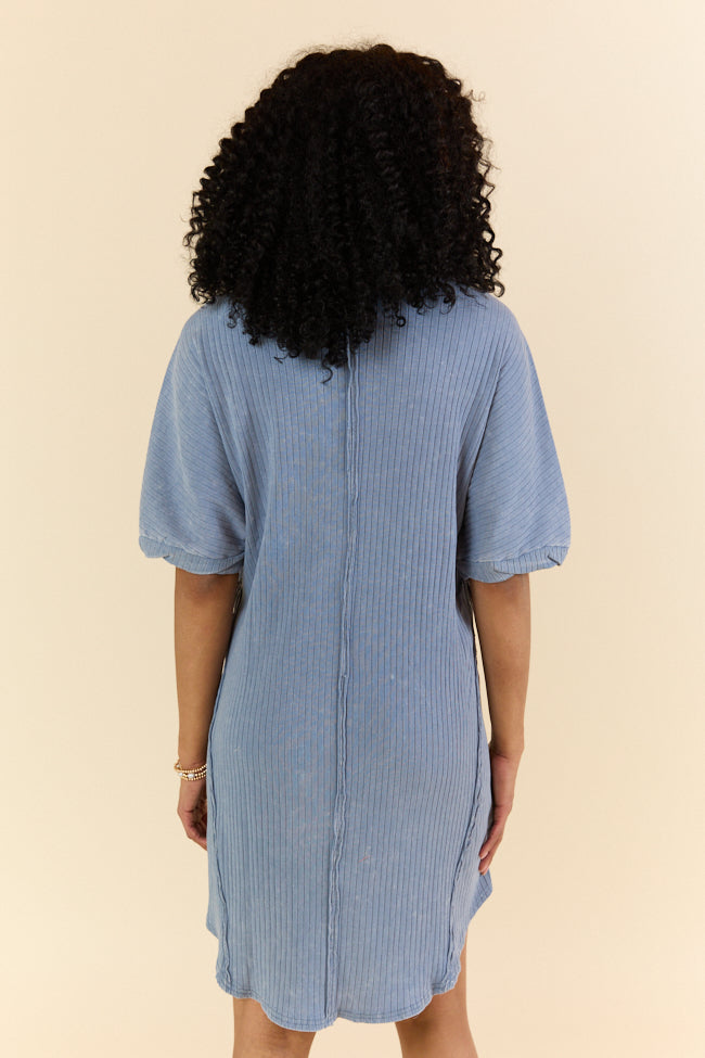 High Temperatures Blue Acid Wash Knit Dress FINAL SALE - Image 5