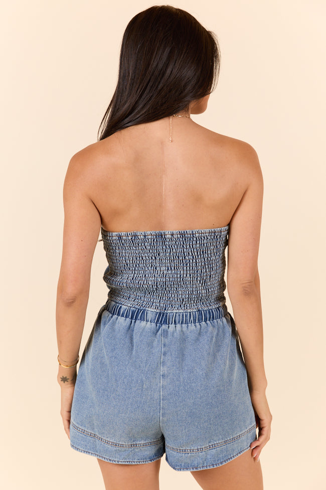 Worth The Risk Denim Strapless Romper FINAL SALE - Image 5