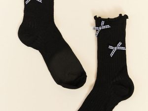 Black and White Gingham Bow Socks FINAL SALE