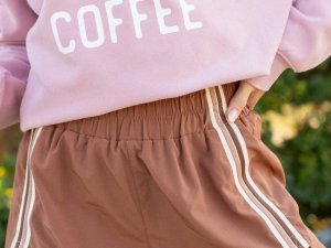 Tempest Mocha Striped Trim Detail Active Shorts FINAL SALE