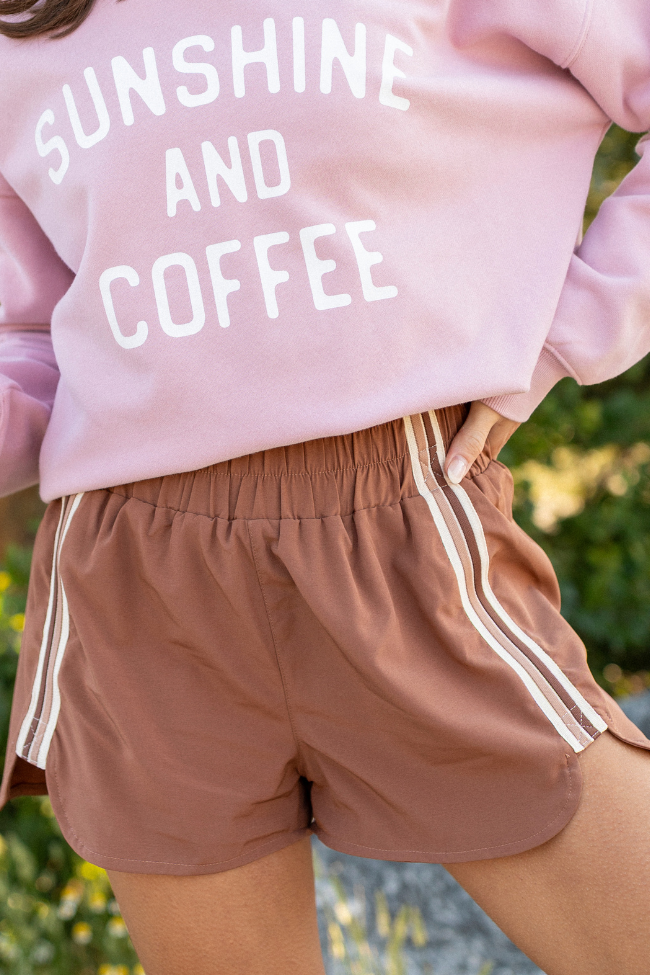 Tempest Mocha Striped Trim Detail Active Shorts FINAL SALE
