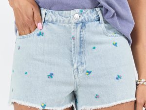 Faded Gardens Light Wash Floral Embroidered Denim Shorts FINAL SALE