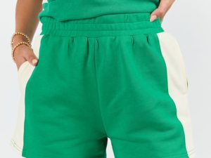 Make Or Break Green and Ivory Contrast French Terry Shorts FINAL SALE