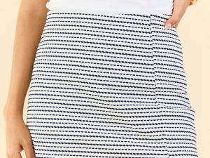 Every Reason Stretch Knit Navy and Ivory Skirt FINAL SALE