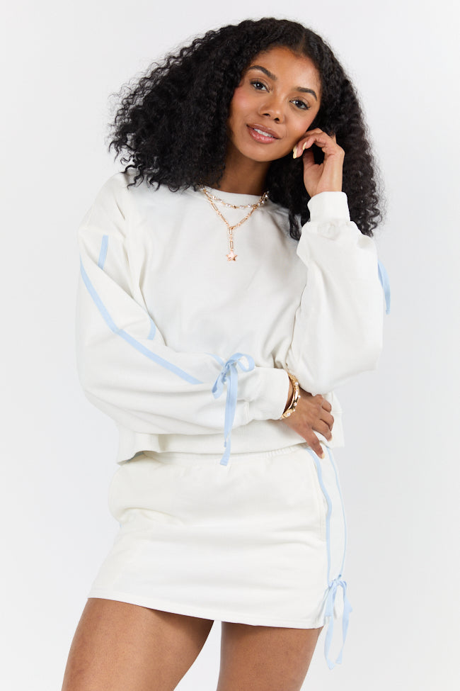 Close Ties White Bow Sleeve Sweatshirt FINAL SALE