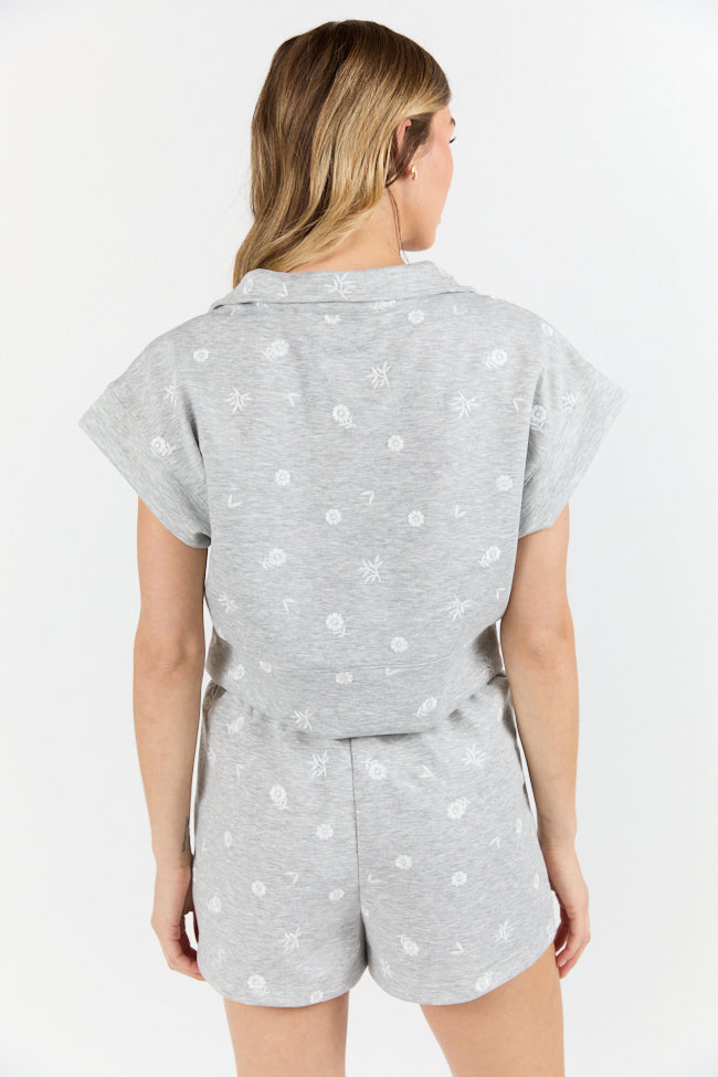 What A Catch Grey Floral Embroidered Half Zip Top FINAL SALE - Image 6