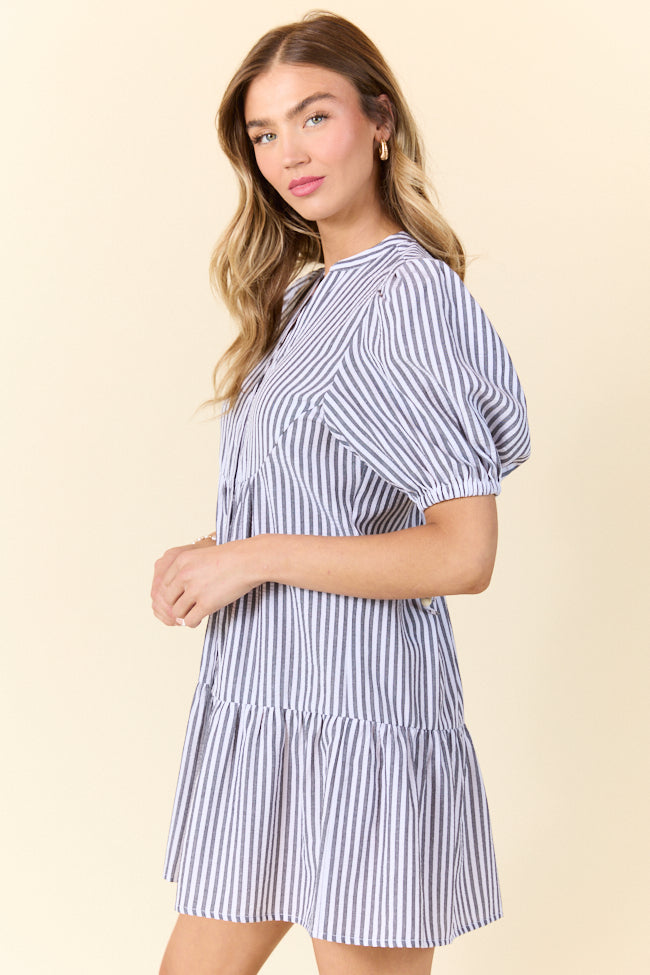 Faith In You Grey Striped Collared Mini Dress FINAL SALE - Image 3