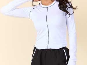 Over Under White Ruched Seamline Active Long Sleeve Top FINAL SALE