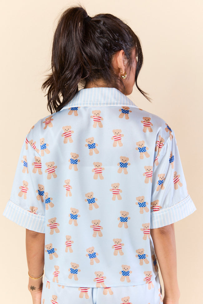 Bearly Asleep Teddy Bear Printed Short Sleeve Pajama Top FINAL SALE - Image 7