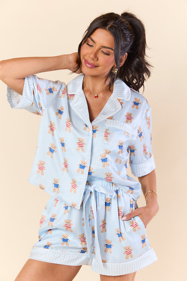 Bearly Asleep Teddy Bear Printed Short Sleeve Pajama Top FINAL SALE - Image 3