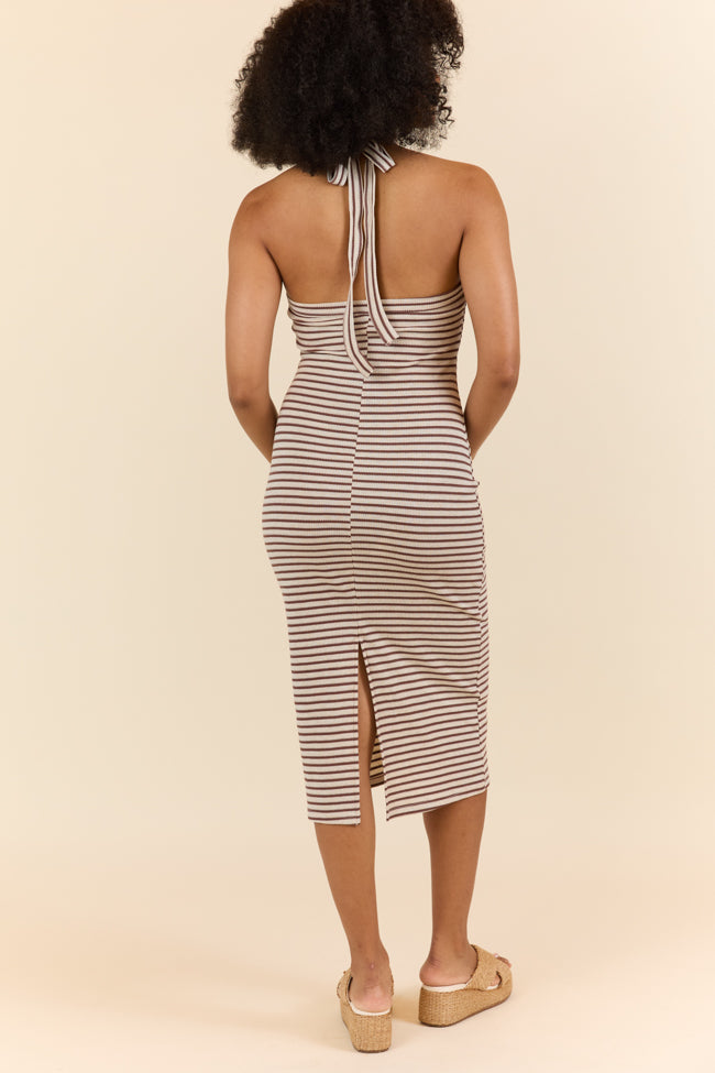 Walk By The Water Brown Striped Knit Razor Back Dress FINAL SALE - Image 5