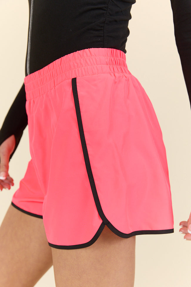 On The Move Neon Coral Contrast Trim Running Shorts FINAL SALE - Image 4