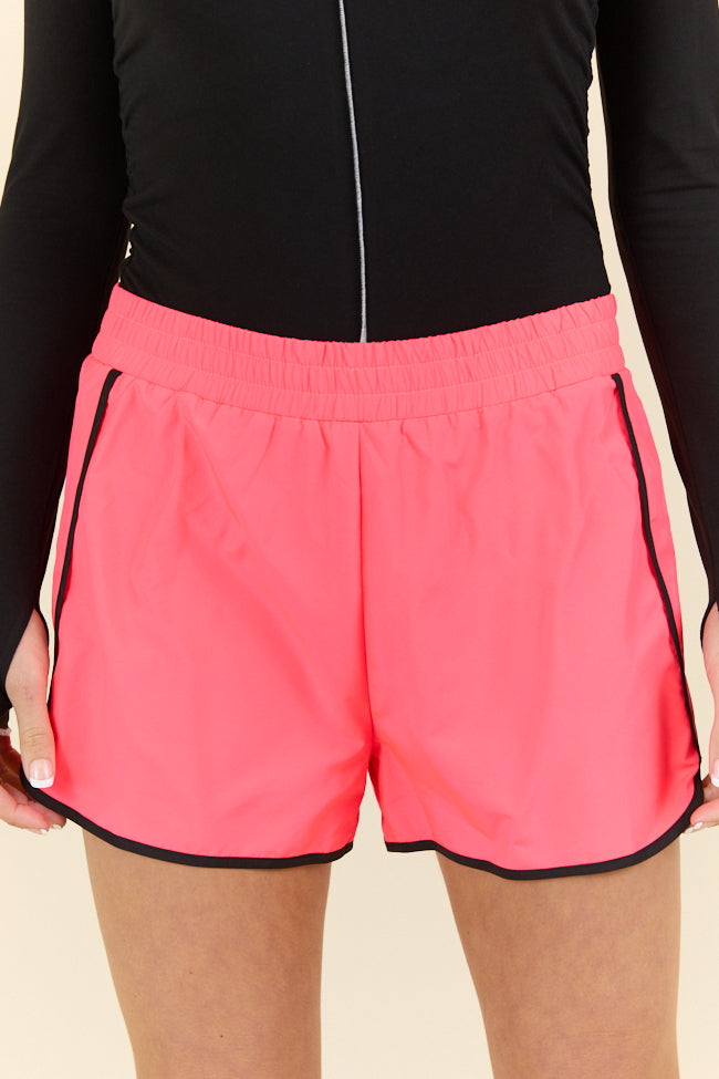 On The Move Neon Coral Contrast Trim Running Shorts FINAL SALE