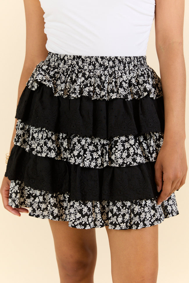 Best Memory Black Floral Tiered Ruffle Skort FINAL SALE