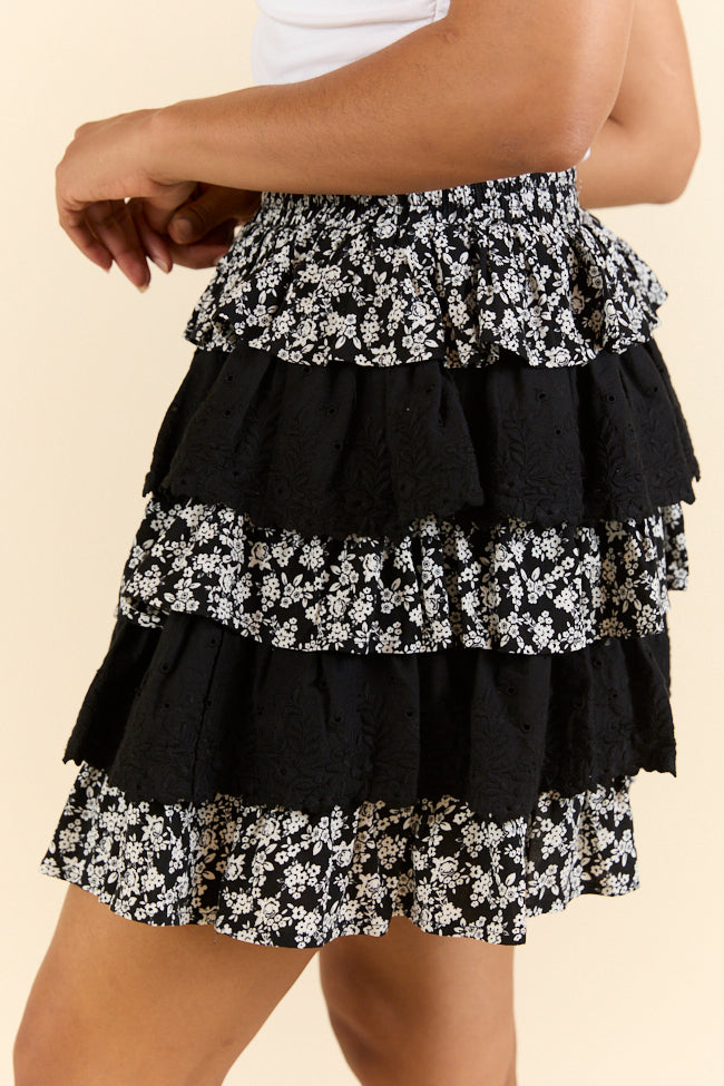 Best Memory Black Floral Tiered Ruffle Skort FINAL SALE - Image 3