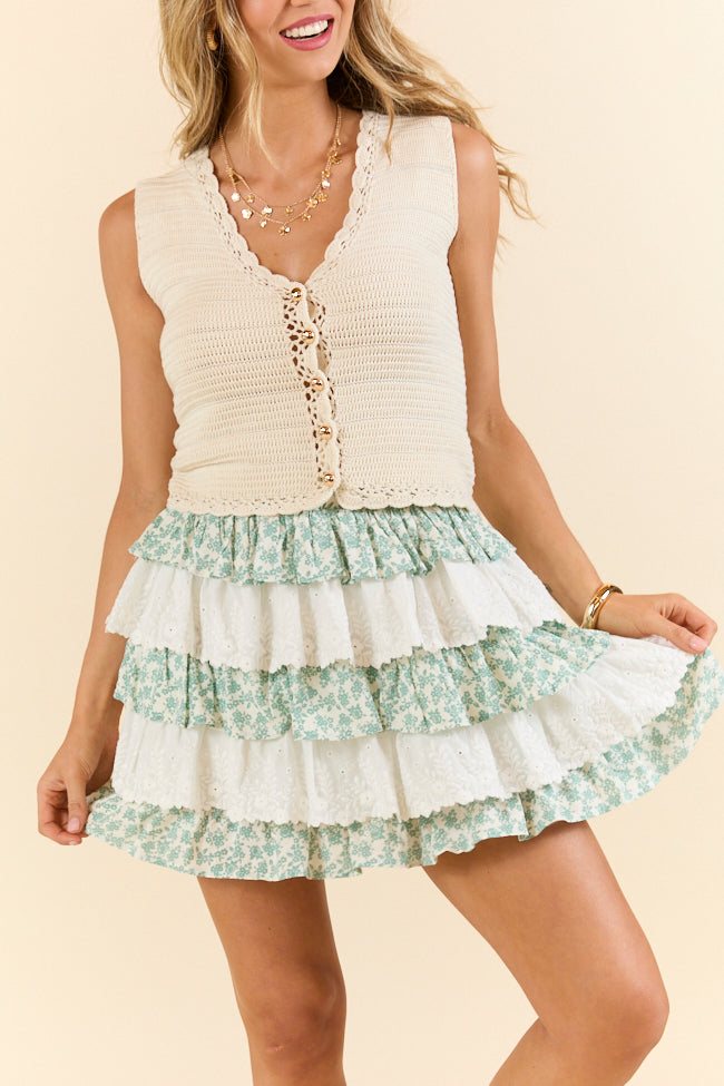 Best Memory Sage and Ivory Floral Tiered Ruffle Skort FINAL SALE - Image 3