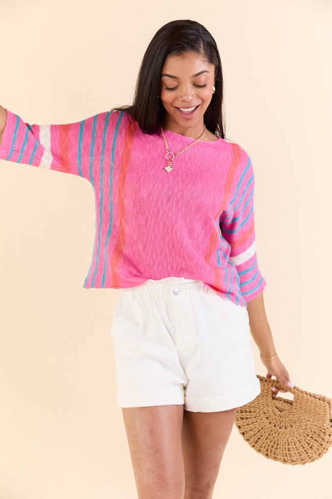 Swept Away Pink Striped Sleeve Sweater FINAL SALE