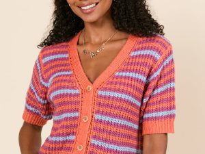 Suzanne Multi Color Stripe Short Sleeve Cardigan FINAL SALE