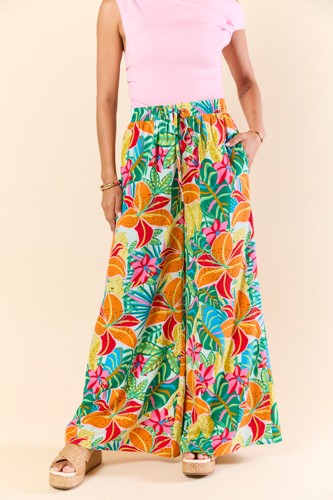Beach Breeze Blue Mixed Print Wide Leg Pants FINAL SALE