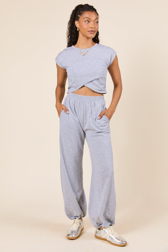 Tinley Heather Grey Lounge Crossover Cap Sleeve Tee - Image 3