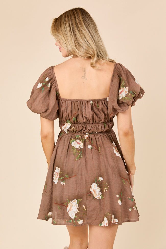 Cassandra Brown Puff Sleeve Mini Dress - Image 4