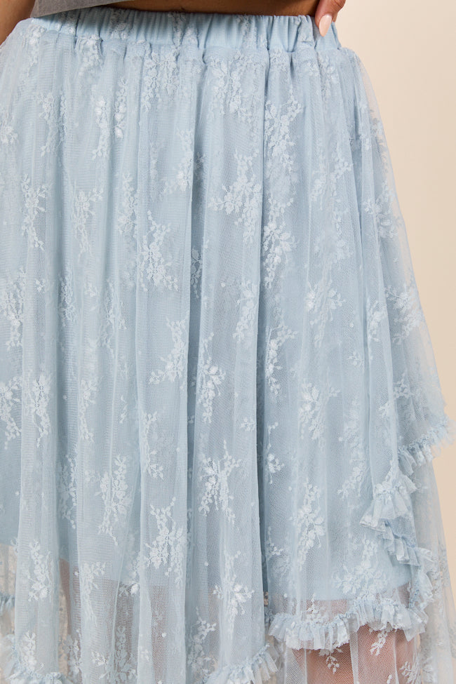 Cynthia Dusty Blue All Over Lace Hanky Hem Skirt - Image 3