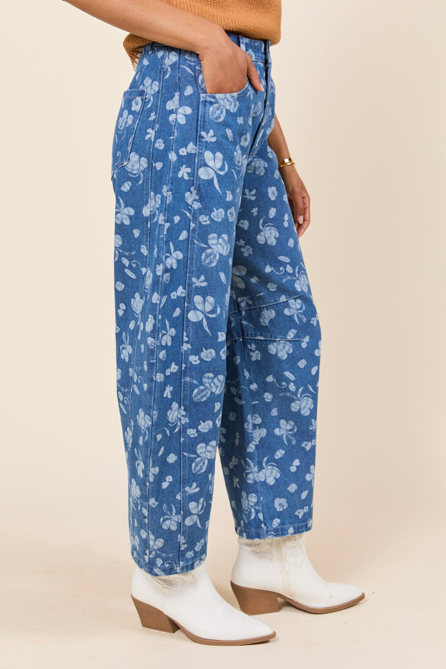 Katie Floral Printed Denim Barrel Jeans - Image 5