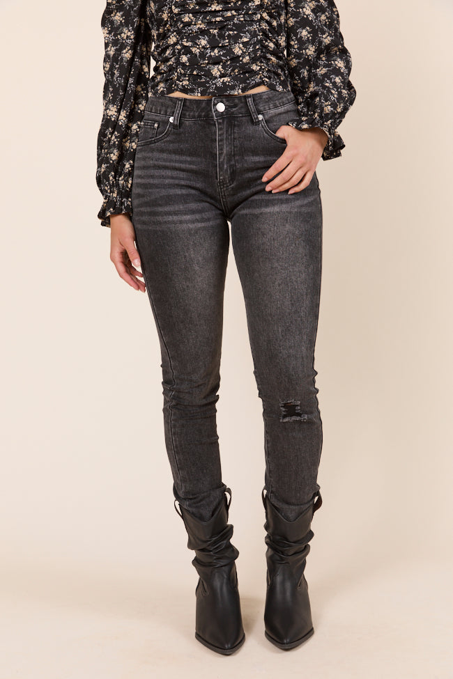 Annie High Rise Black Distressed Slim Straight Leg Jeans