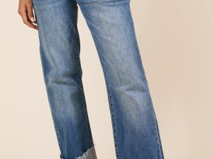 Jolie Dark Wash Mid Rise Wide Flare Cuffed Jeans FINAL SALE