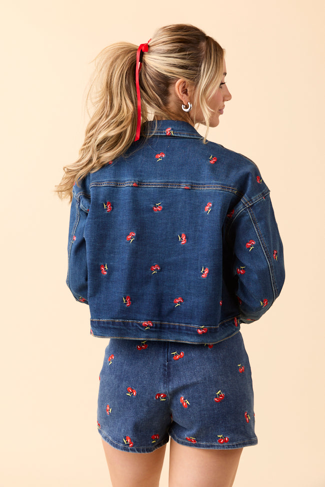 My Favorite Cherry Embroidered Stretch Denim Jacket FINAL SALE - Image 7