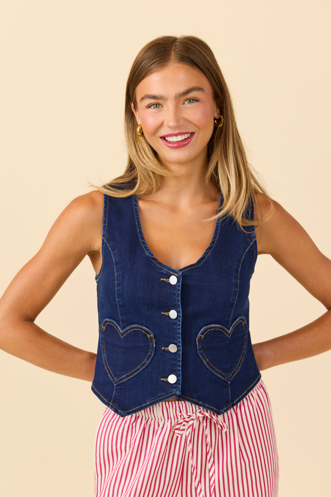 My Favorite Dark Wash Stretch Denim Vest FINAL SALE