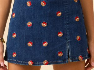 My Favorite Dark Wash Football Embroidery Skort FINAL SALE