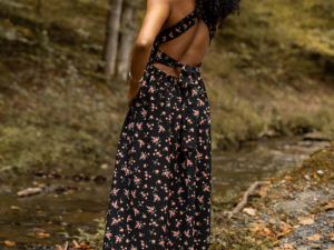 Jalissa Black Floral Criss Cross Back Maxi Dress