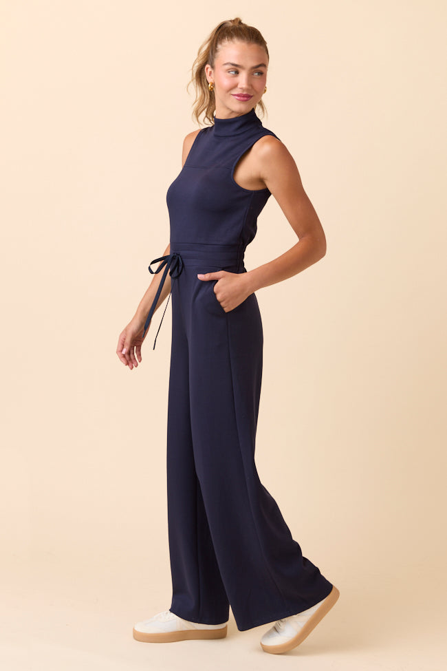 Mira Navy Blue Mock Neck Jumpsuit - Image 5