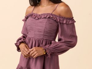 Kenzi Brown Off The Shoulder Mini Dress
